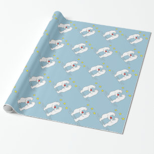 Polar Bears giving Heart and Yellow Stars Wrapping Paper