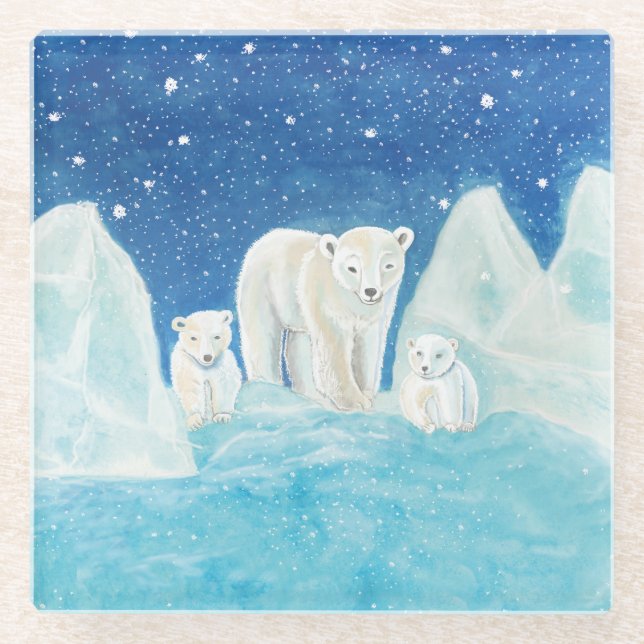 Polar Bears   Glass Coaster (Front)