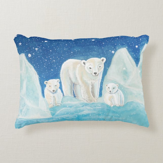 Polar Bears Illustration   Decorative Cushion (Front)