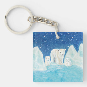 Polar Bears Illustration   Key Ring