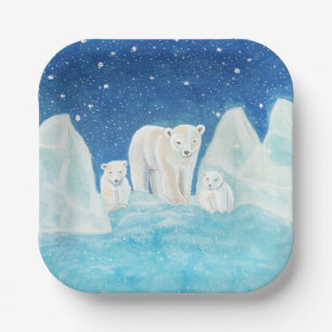 Polar Bears Illustration Paper Plate