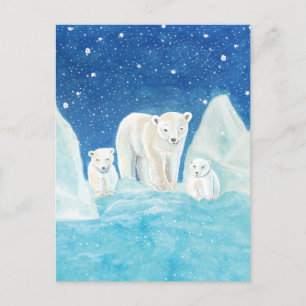 Polar Bears Illustration Postcard