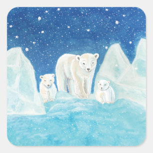 Polar Bears Illustration Square Sticker