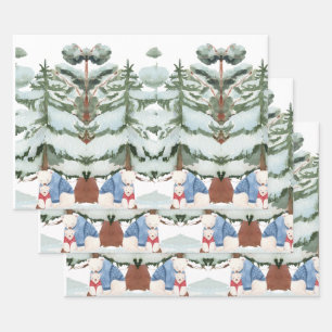 Polar Bears in the Snow Forest Wrapping Paper Sheet