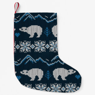 Polar Bears Knitted Winter Pattern Small Christmas Stocking