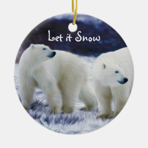 Polar Bears Let it Snow Ceramic Tree Decoration