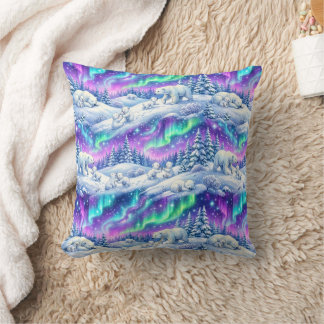 Polar Bears Northern Lights Winter Aurora Throw Pi Cushion
