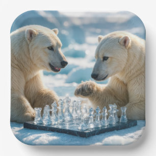 Polar Bears Playing Chess On a Glacier Paper Plate