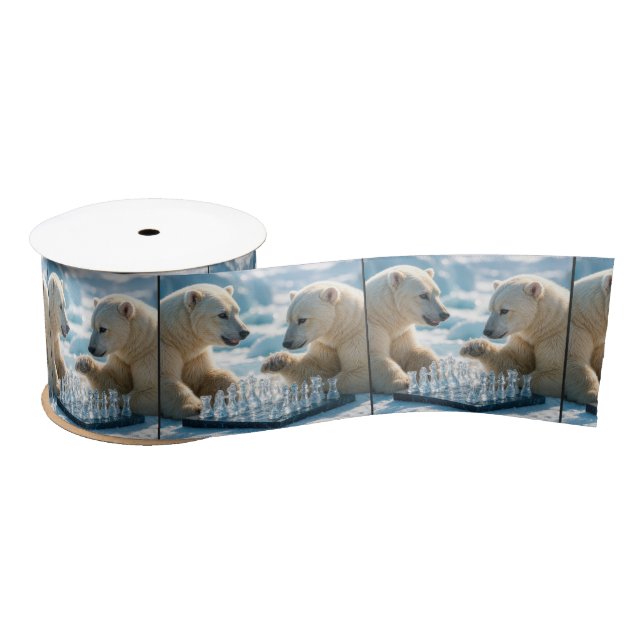 Polar Bears Playing Chess On a Glacier Satin Ribbon (Spool)