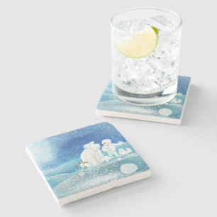 Polar Bears, Polar Fox, Emperor penguin & Snowman  Stone Coaster