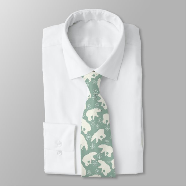 Polar Bears & Snowflakes Winter Pattern Tie (Tied)