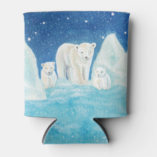 Polar Bears & Snowy Landscape Illustration Can Cooler