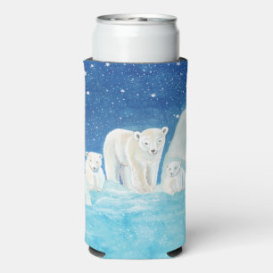 Polar Bears & Snowy Landscape Illustration   Seltzer Can Cooler