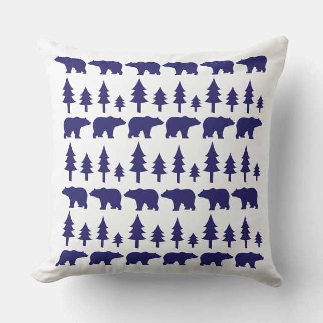 POLAR BEARS & TREES Christmas Vintage Throw Pillow (Front)