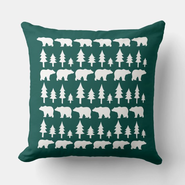 POLAR BEARS & TREES Christmas Vintage Throw Pillow (Front)