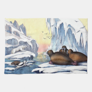 Polar Bears, Walrus, And Seals Tea Towel