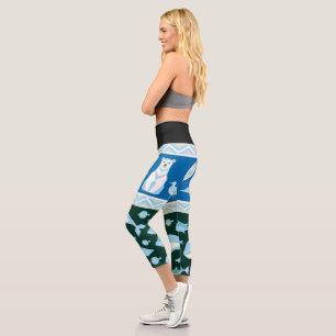 Polar bears whales fish seagulls pattern capri leggings