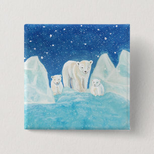 Polar Bears & Winter Landscape 15 Cm Square Badge