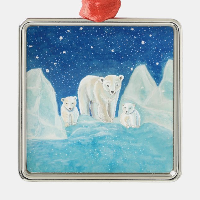 Polar Bears & Winter Landscape Metal Tree Decoration (Front)
