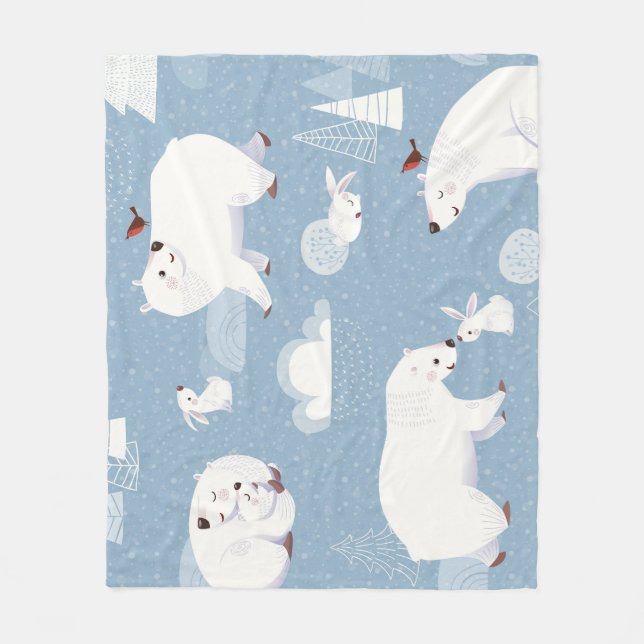 Polar Bears Winter Vintage Fleece Blanket (Front)