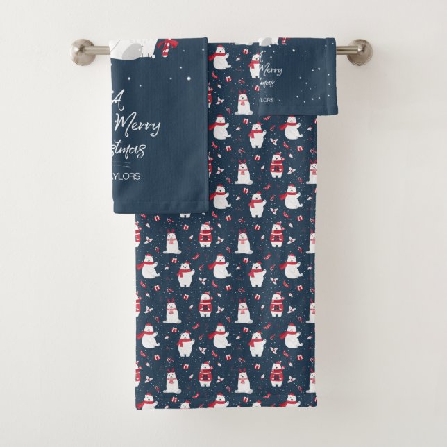 Polar Beary Merry Christmas Pattern ID851 Bath Towel Set (Insitu)
