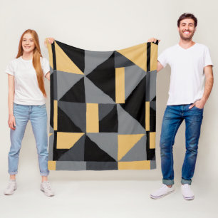 Polar Cover Geometric Black, Gray and Gold Fleece Blanket