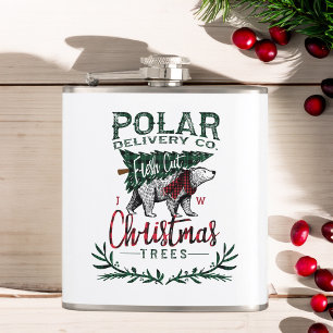 Polar Delivery Co Fresh Cut Christmas Trees Plaid Hip Flask
