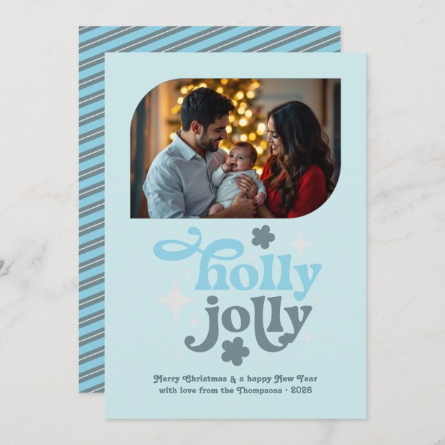 Polar Glow Modern Blue Christmas Photo Holiday Card (Front/Back)