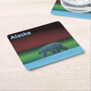 Polar Lights Polar Bear Square Paper Coaster