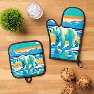 Polar Majesty: Arctic Landscape Oven Mitt & Pot Holder Set