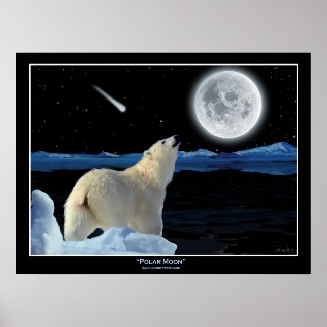"POLAR MOON" Polar Bear and Moon Art Print (Front)