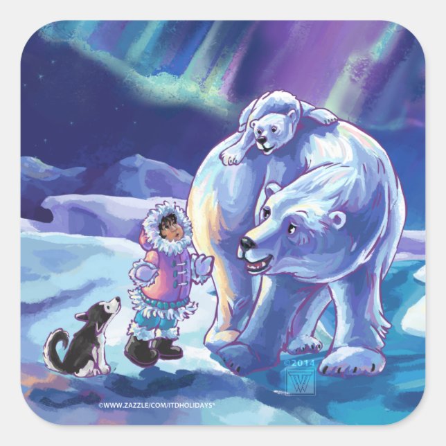 Polar Pals Square Sticker (Front)