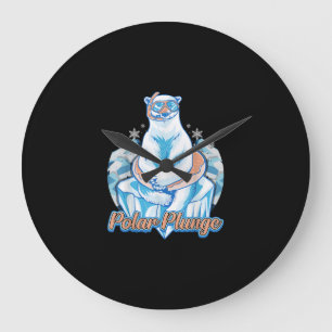 Polar Plunge Ice Jump Funny Polar Bear Winter Swim Large Clock
