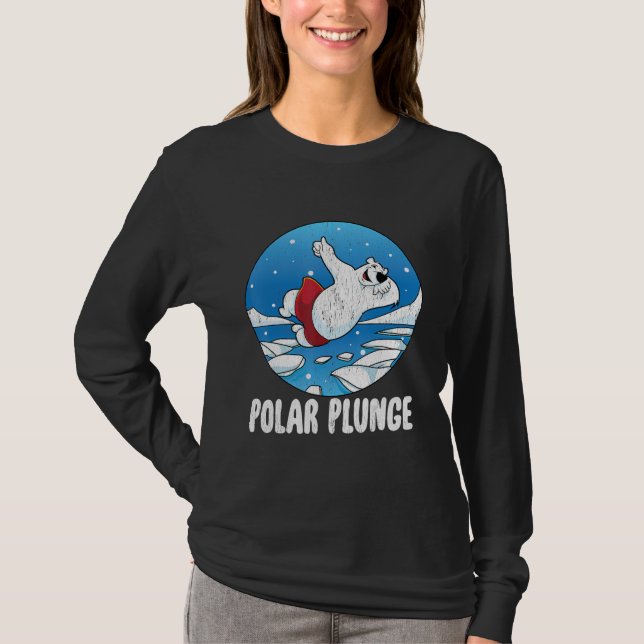 Polar Plunge Ice Jump Funny Polar Bear Winter Swim T-Shirt (Front)