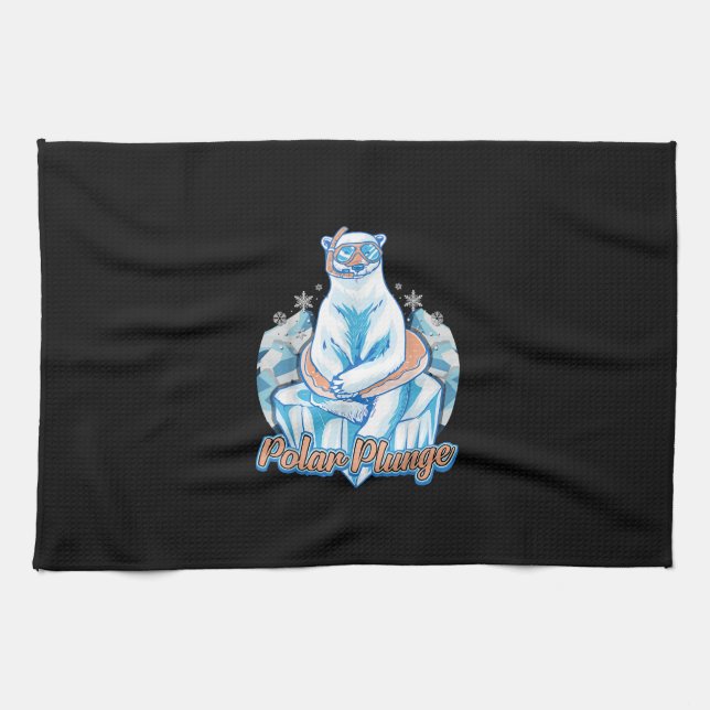 Polar Plunge Ice Jump Funny Polar Bear Winter Swim Tea Towel (Horizontal)