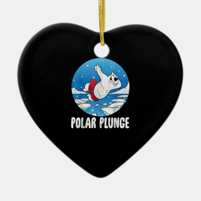 Polar Plunge Ice Jump Polar Bear Winter Swim Ceramic Tree Decoration (Front)