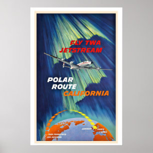 Polar Route California Vintage Travel Poster