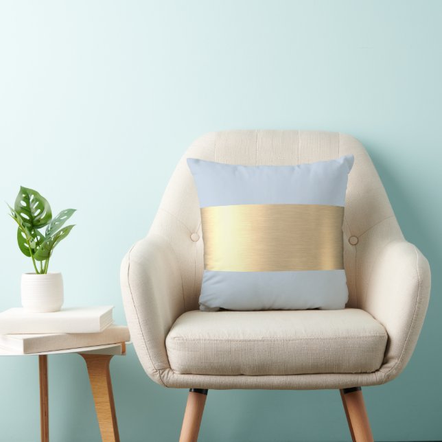 Polar Sky Blue Gold Foil Rustic Faux  Cushion (Chair)