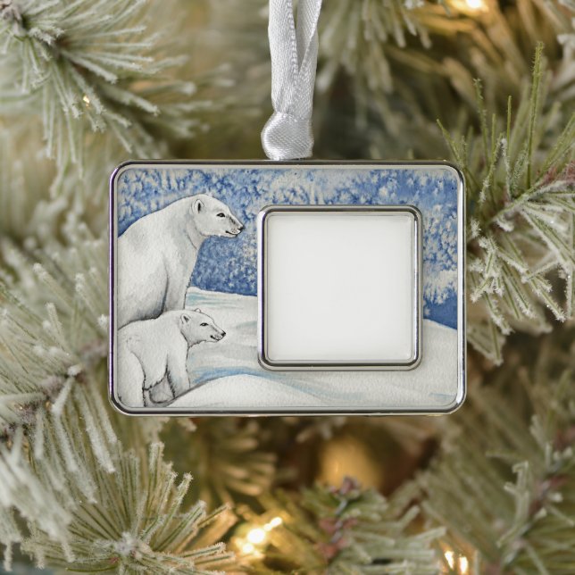 Polar Snow Bears Silver Plated Framed Ornament (Tree)