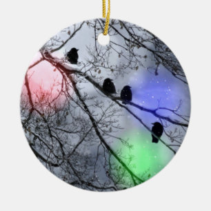 Polar Winter Crows Ceramic Tree Decoration
