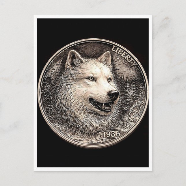 Polar wolf. Hobo nickel coin. Postcard (Front)