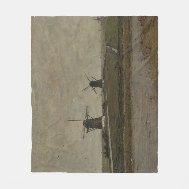 Polder with Mills near Overschie  Fleece Blanket (Front)