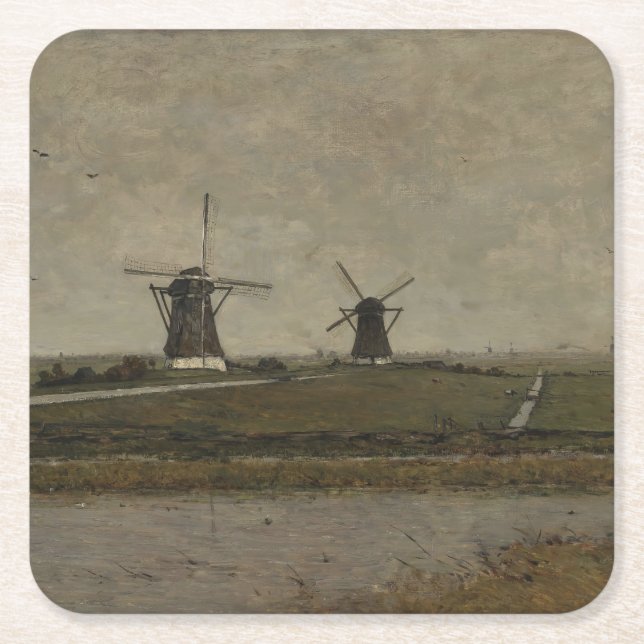 Polder with Mills near Overschie  Square Paper Coaster (Front)