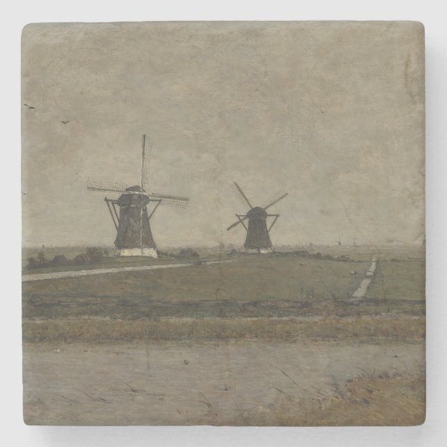 Polder with Mills near Overschie  Stone Coaster (Front)