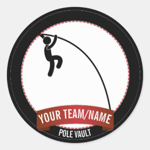 Pole Vault black white and red Personalised Classic Round Sticker