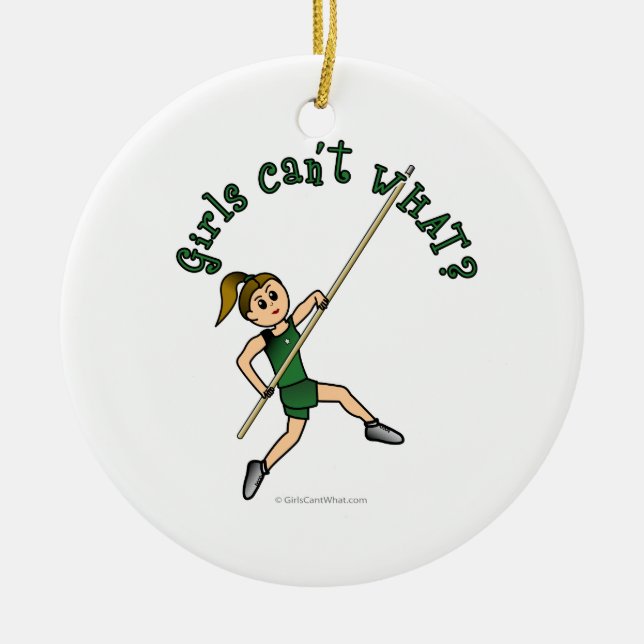 Pole Vault - Green (Light) Ceramic Tree Decoration (Front)