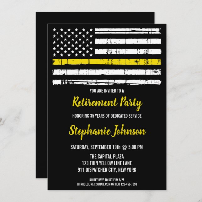 Police 911 Dispatcher Retirement Thin Yellow Line Invitation (Front/Back)