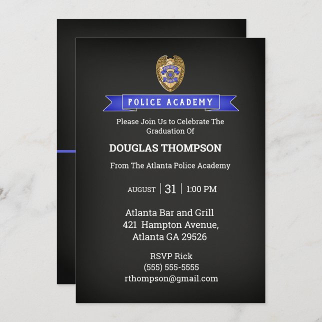 Police Academy Graduate Chalkboard Invitation (Front/Back)