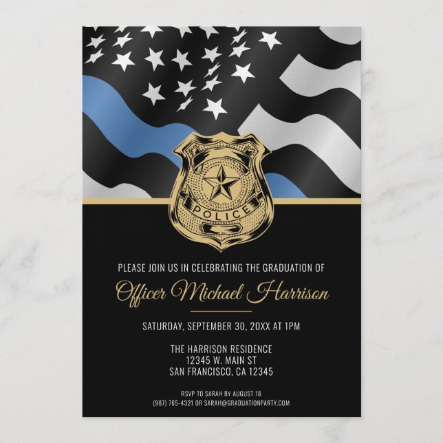Police Academy Graduation Law Enforcement Flag Invitation (Front)