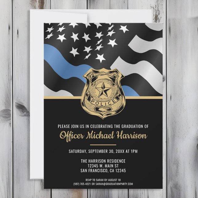 Police Academy Graduation Law Enforcement Flag Invitation (Perfect invitation to invite guests to celebrate the new police academy graduate in law enforcement!)